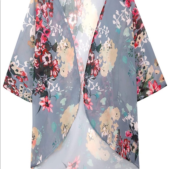 Boho Kimono Open Cardigan Floral Print Blouse - Picture 3 of 4
